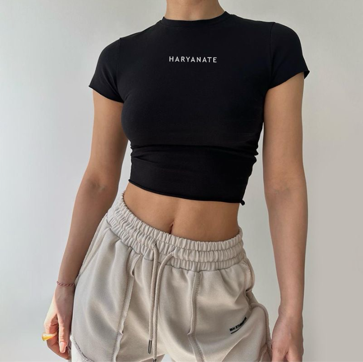 HaryanaTe Solid (Black) Crop Top